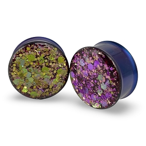 Embedded Gold/Purple Shapeshifter Glitter Double Flare Plugs