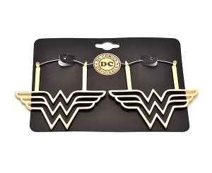 Hoop Earrings with Gold Plated Wonder Woman Symbol